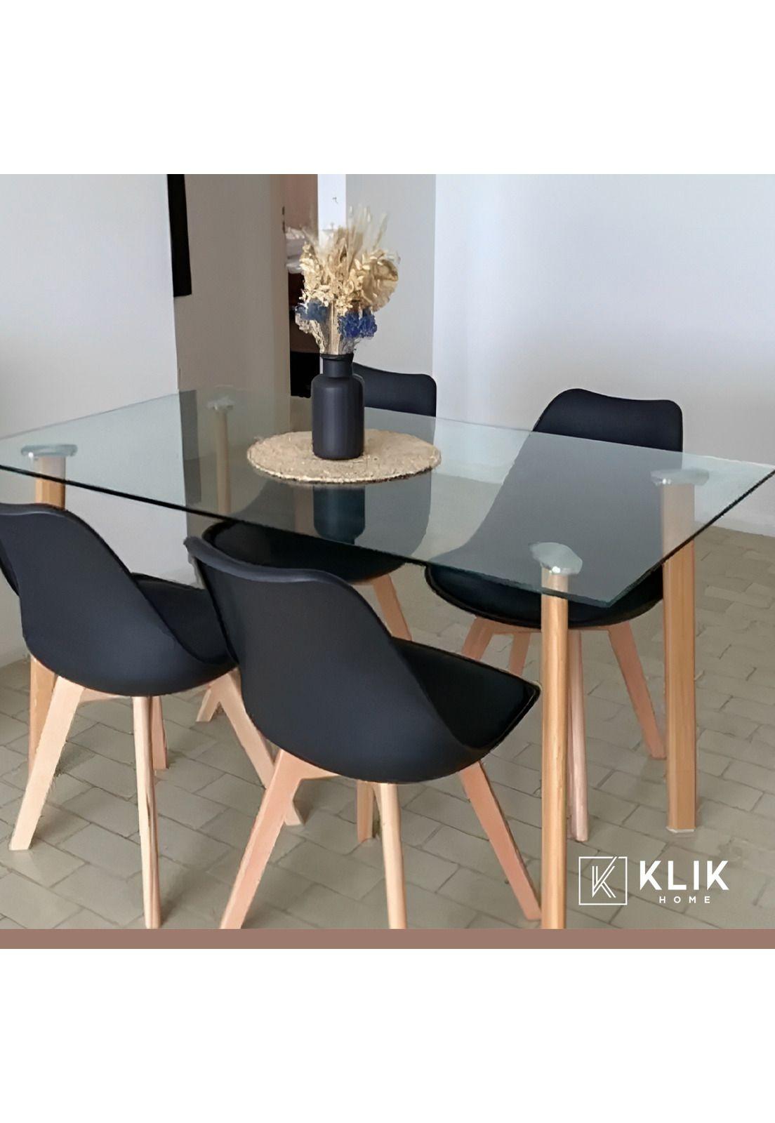 Comedor Mesa de Vidrio Nórdica 140x90 cm + 4 Sillas Tulip Negras-7