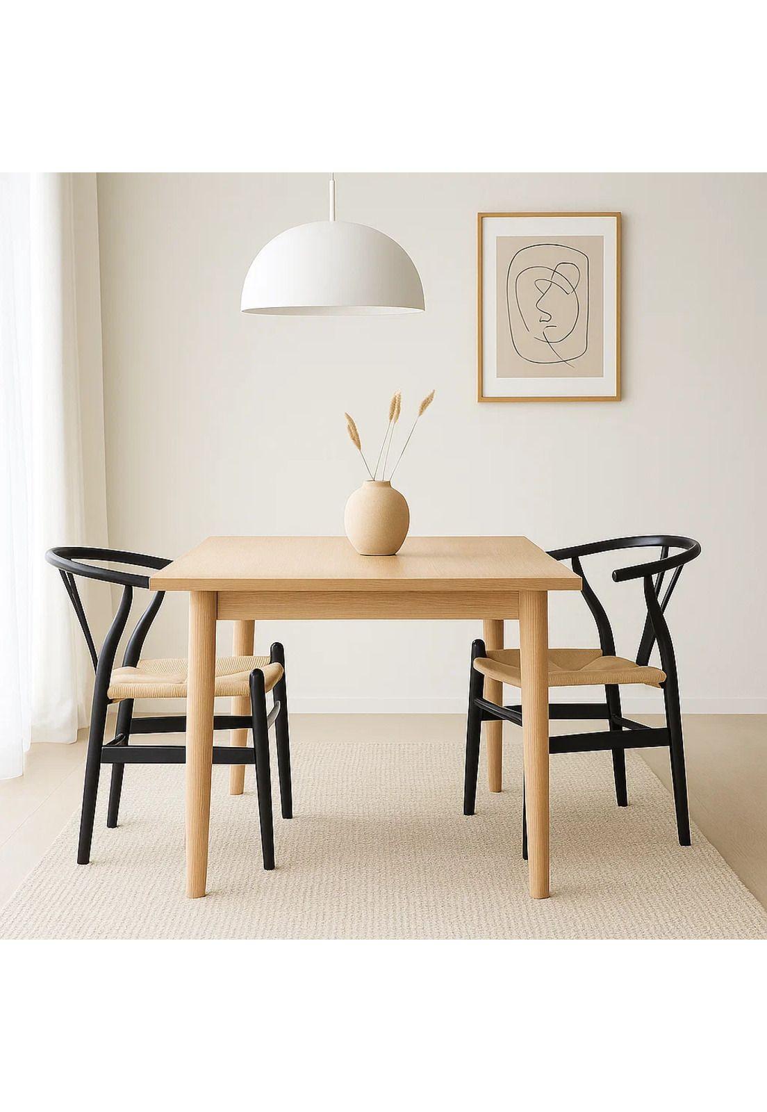 Pack 2 Sillas Wishbone Madera Asiento Claro - Negra-2