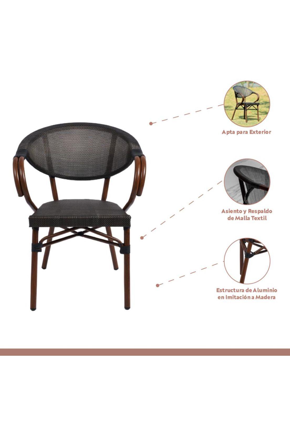 Pack de 4 Sillas Bistro Parisina  Textileno con reposabrazos - Café Oscuro-2