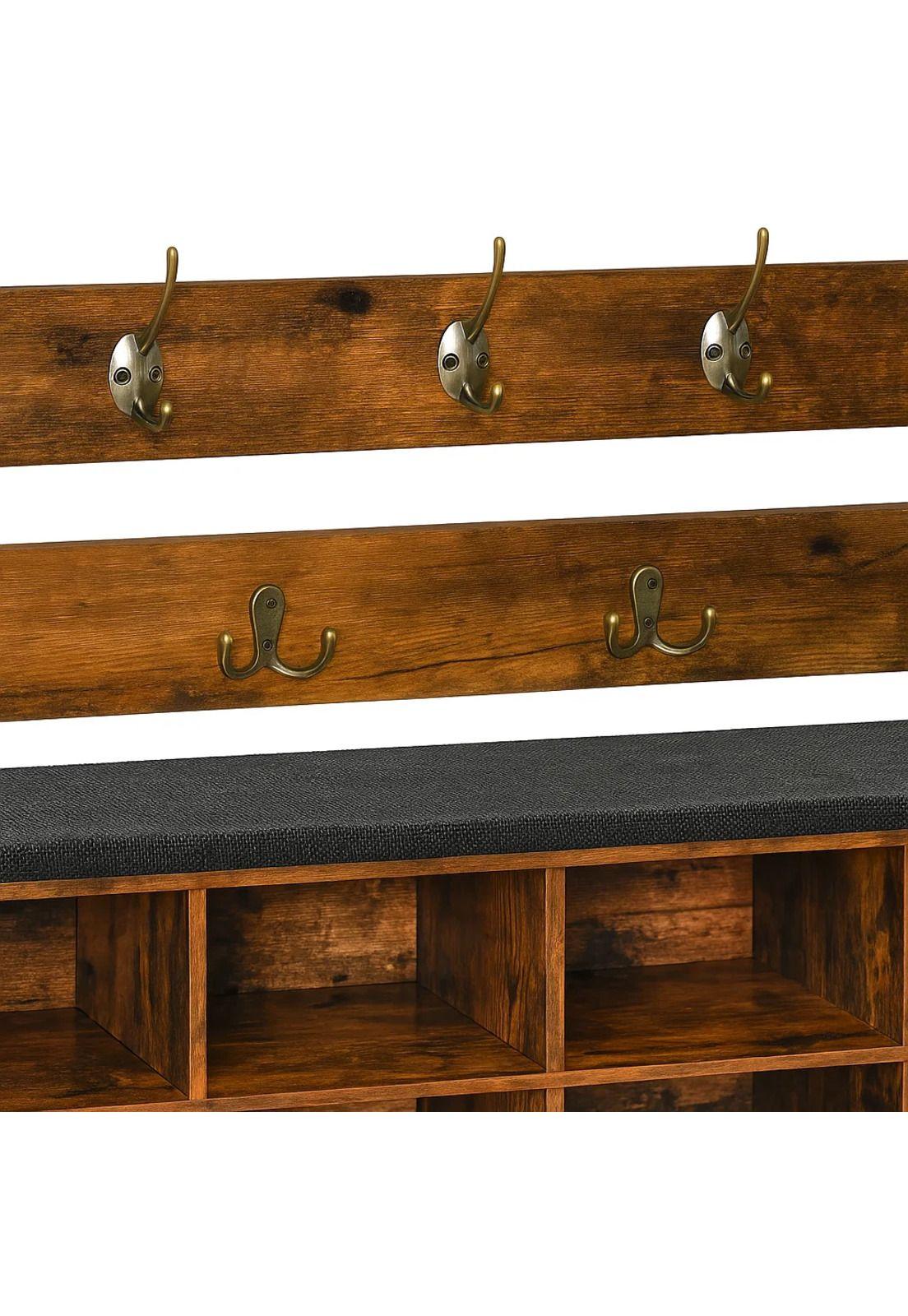 Banco Organizador con Zapatero y Percheros Rústicos-5