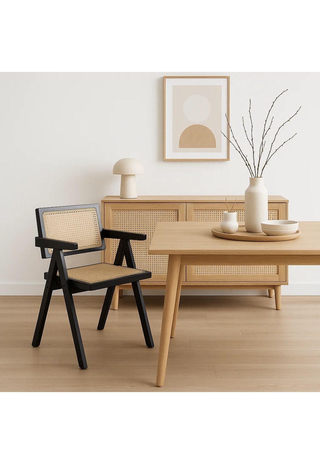 Silla Sitial Butaca Chandigarh Madera Rattan Negra-2