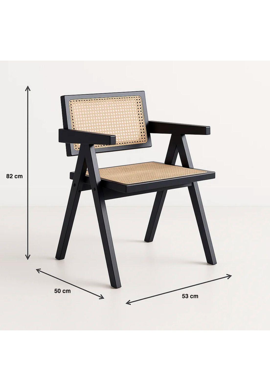 Silla Sitial Butaca Chandigarh Madera Rattan Negra-3