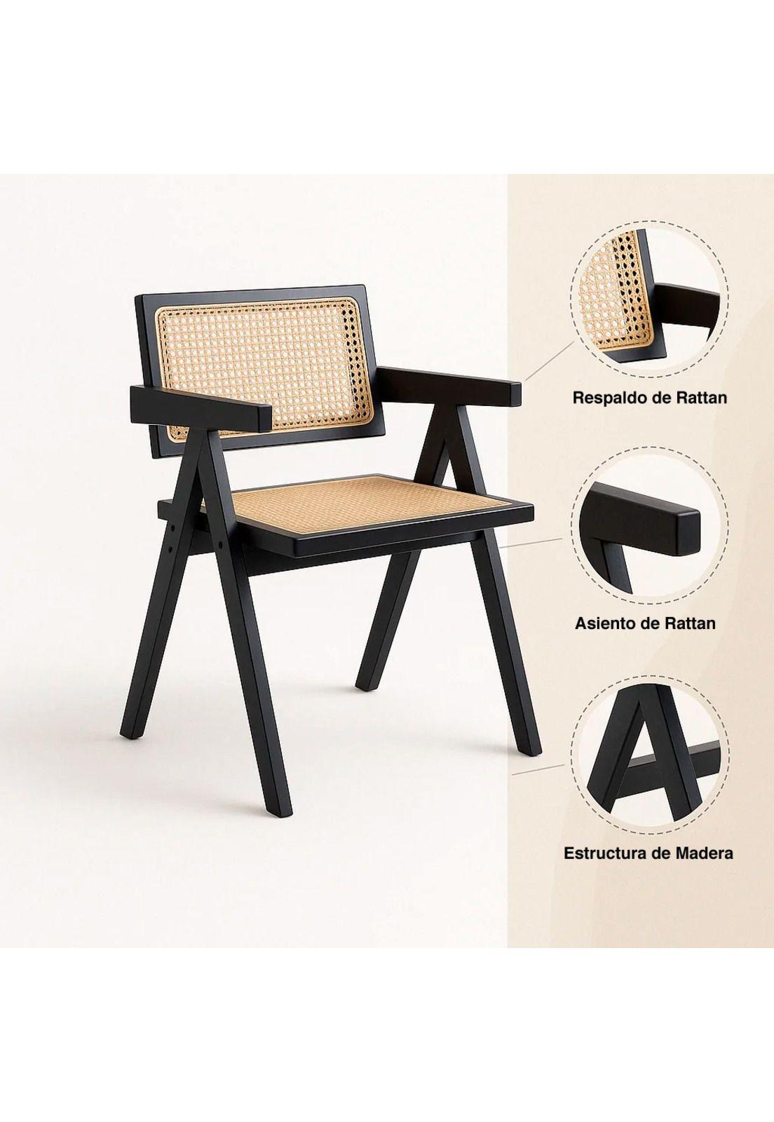 Silla Sitial Butaca Chandigarh Madera Rattan Negra-4