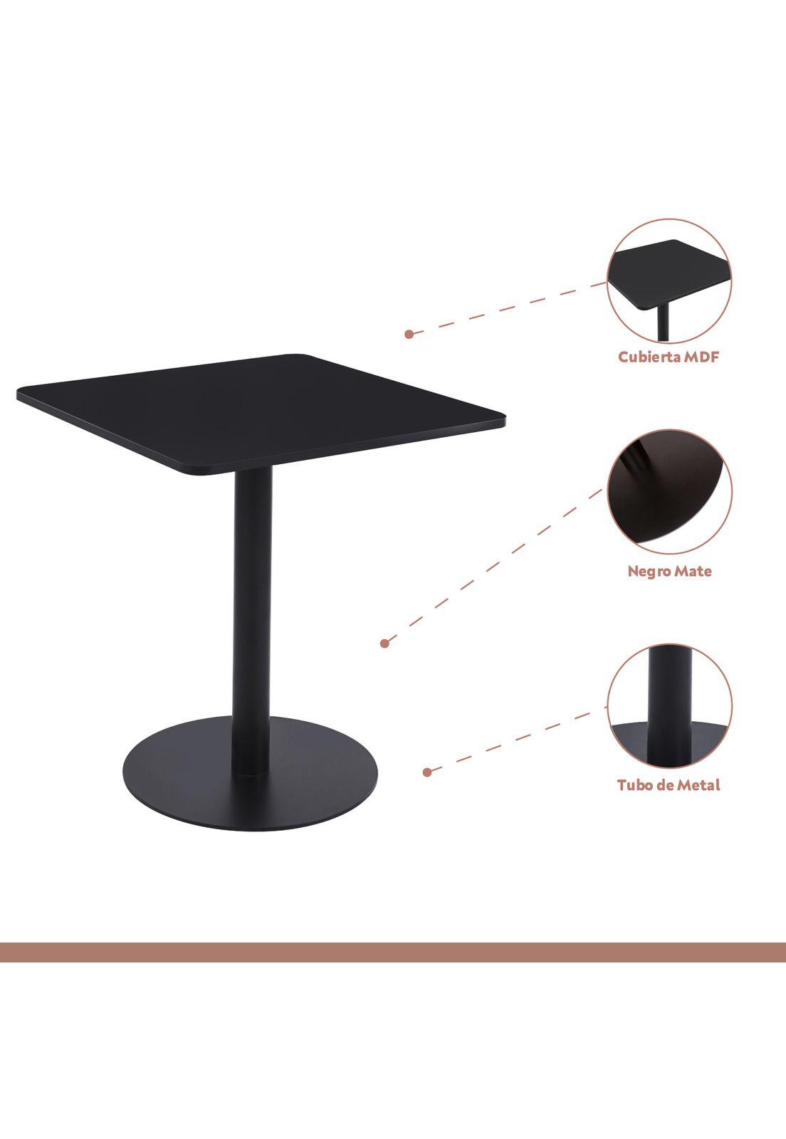 Mesa restaurant 70x70 Tubo Metal cubierta MDF + 4 Sillas Crossback Danubio - Negra-3