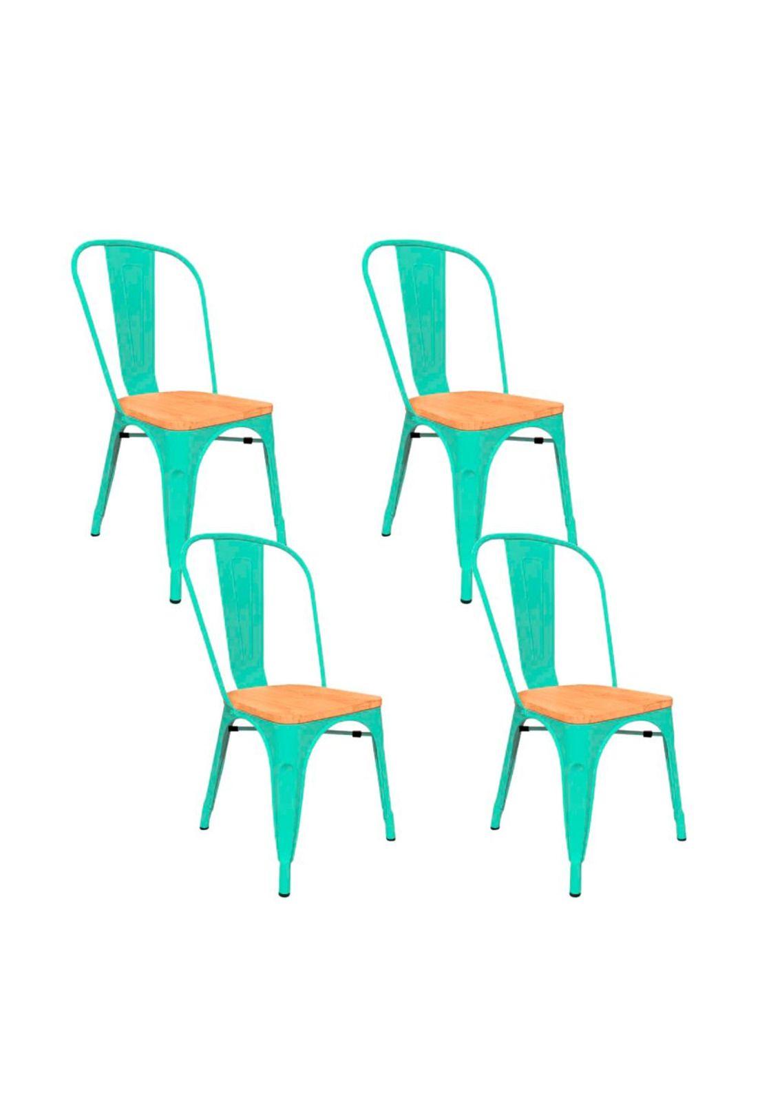 Pack de 4 Sillas Tolix con asiento de madera clara - Menta-0