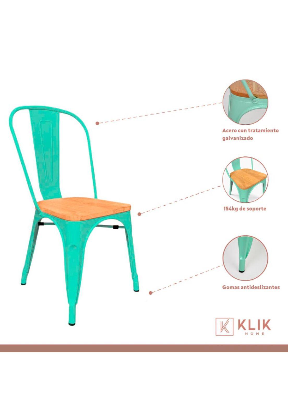 Pack de 4 Sillas Tolix con asiento de madera clara - Menta-2