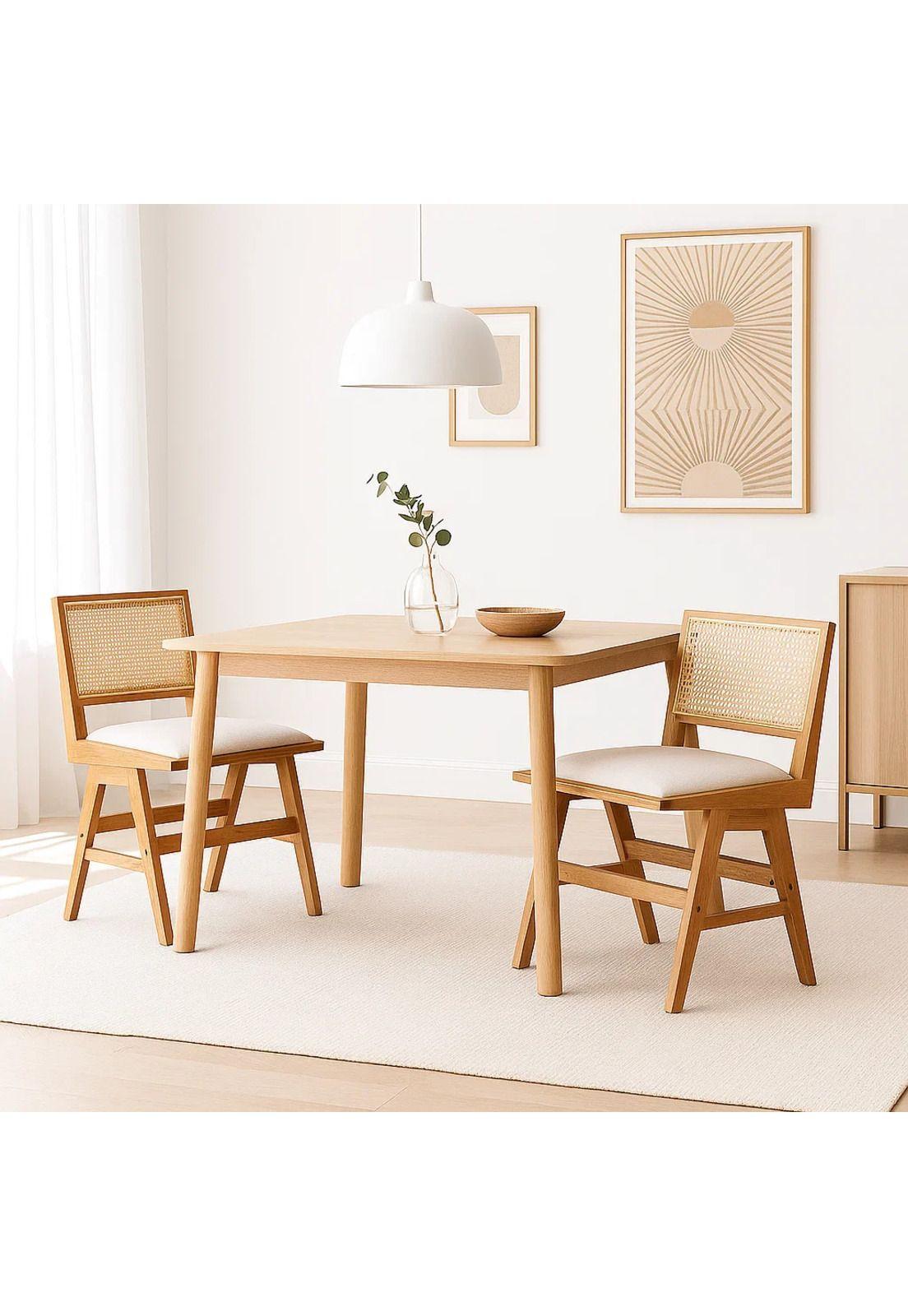 Pack de 2 Sillas Aura de Rattan con Asiento de Tela - Natural Beige-1