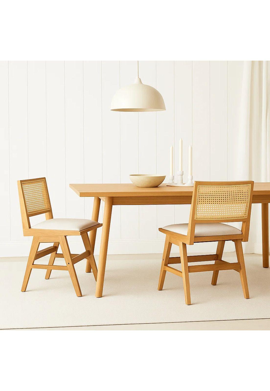 Pack de 2 Sillas Aura de Rattan con Asiento de Tela - Natural Beige-2