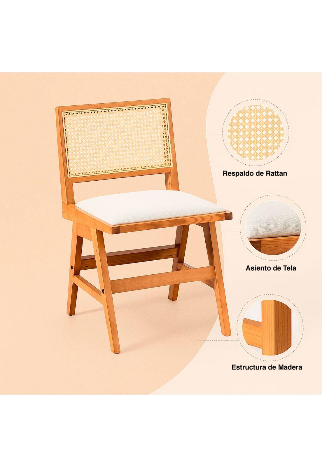 Pack de 2 Sillas Aura de Rattan con Asiento de Tela - Natural Beige-4