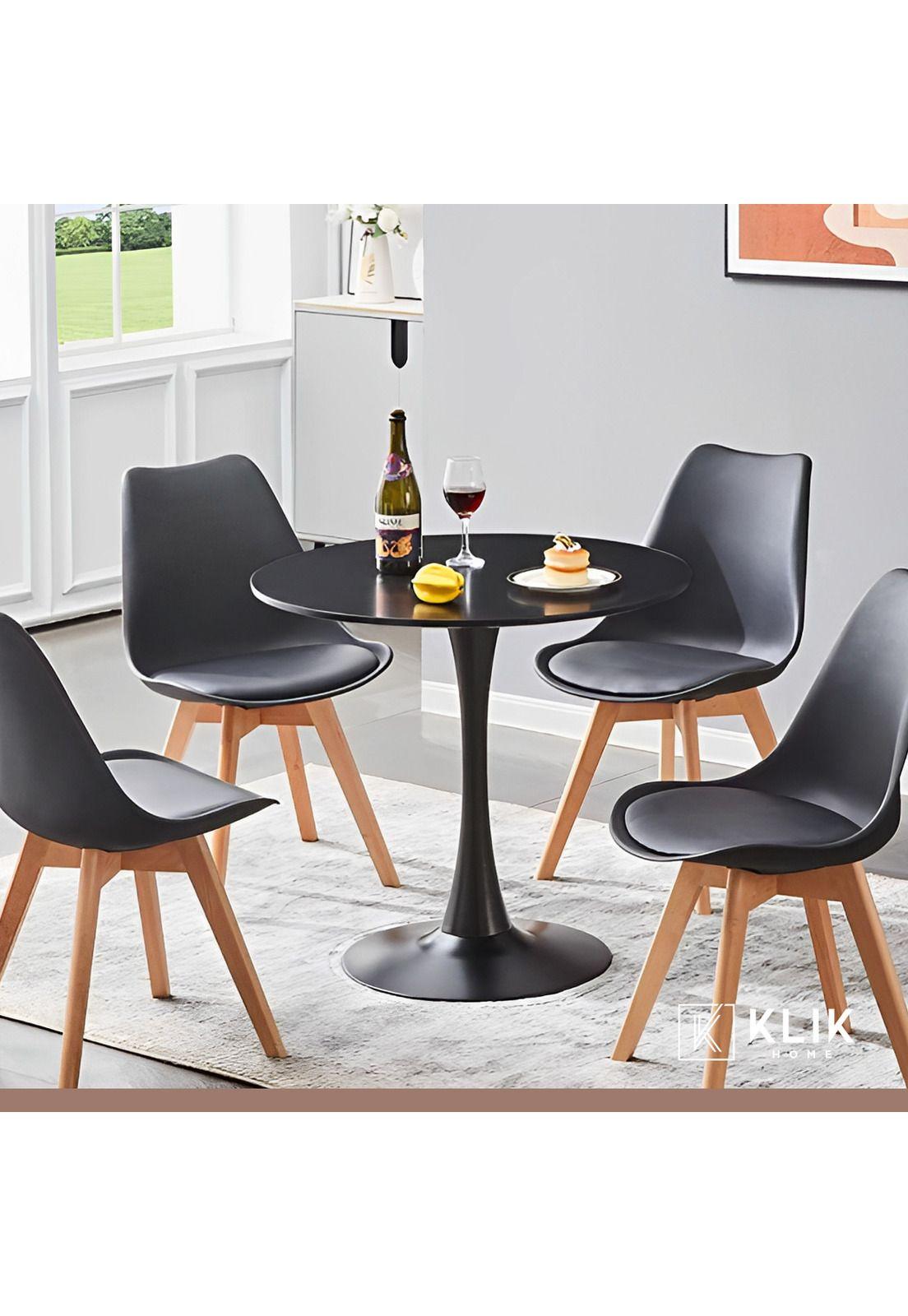 Comedor Tulip Negro 80cm - 4 Sillas tulip negras-1