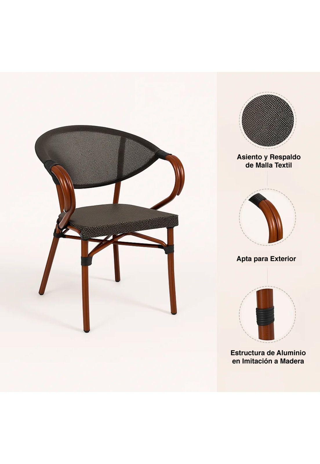 Silla Bistro Parisina Textileno con reposabrazos - Café Oscuro-4