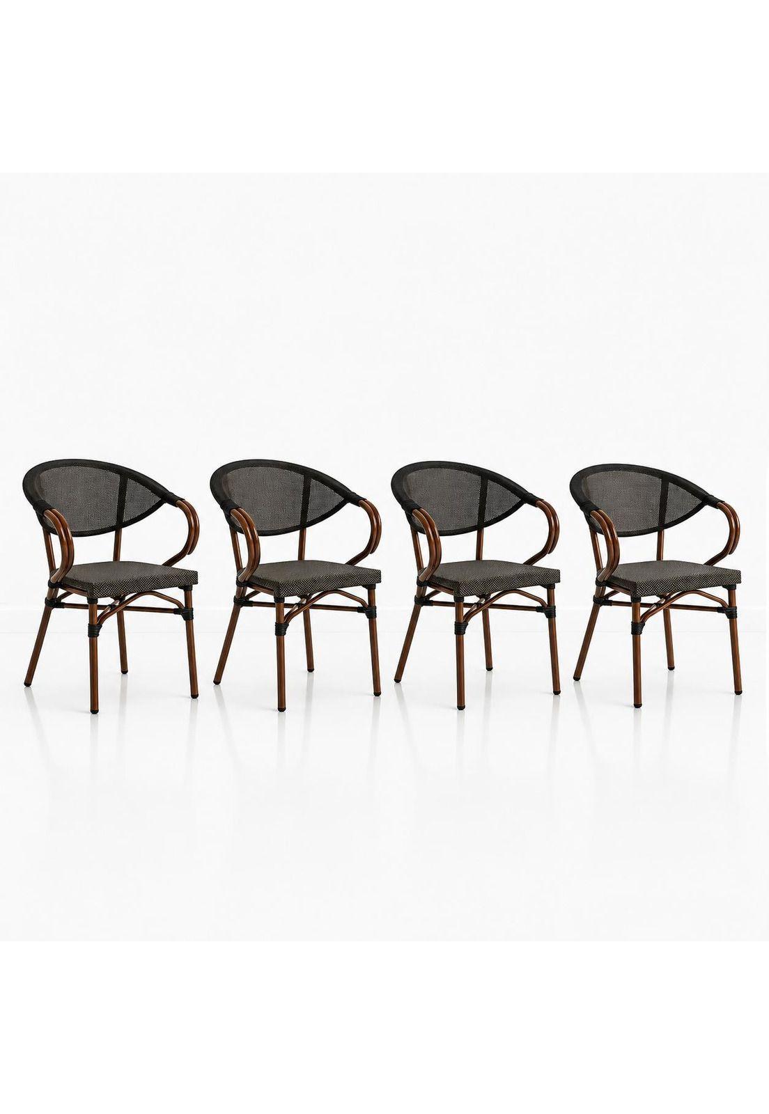 Pack de 4 Sillas Bistro Parisina Textileno con reposabrazos - Café Oscuro-0