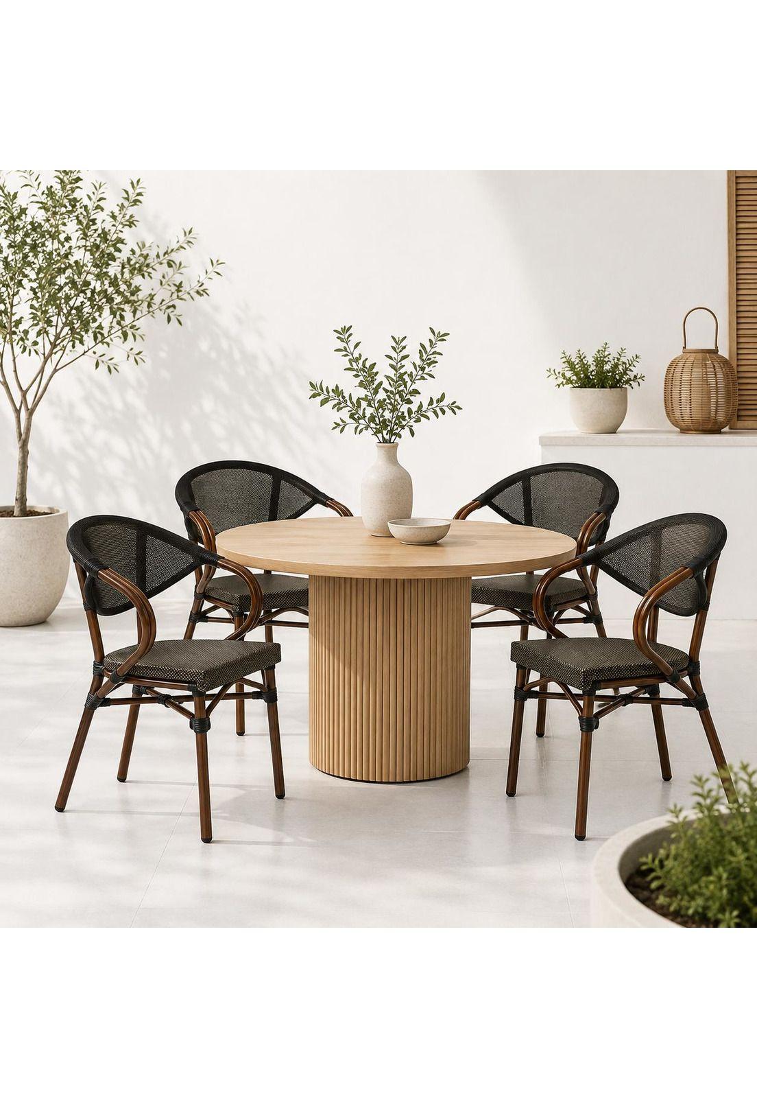 Pack de 4 Sillas Bistro Parisina Textileno con reposabrazos - Café Oscuro-1