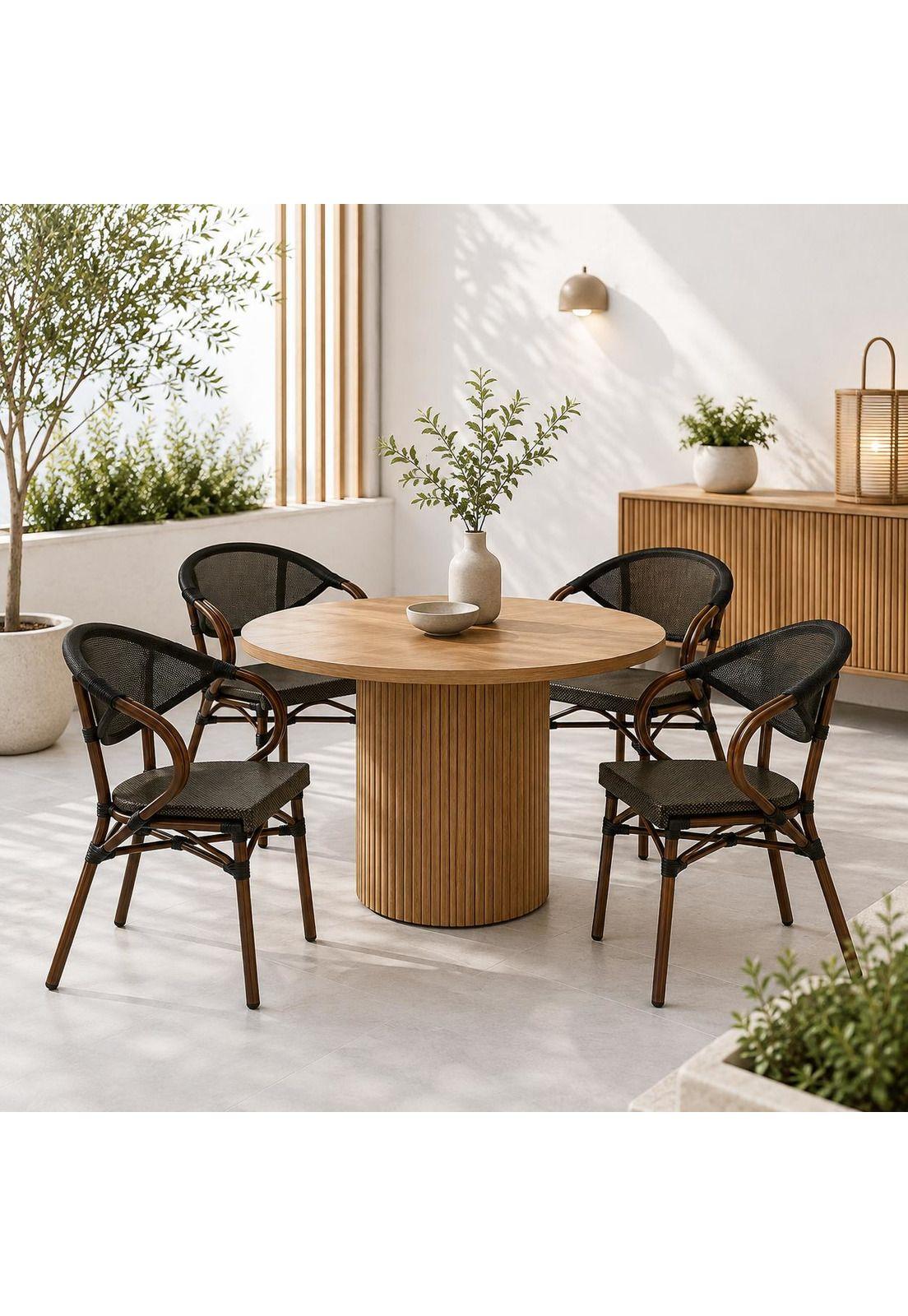 Pack de 4 Sillas Bistro Parisina Textileno con reposabrazos - Café Oscuro-2