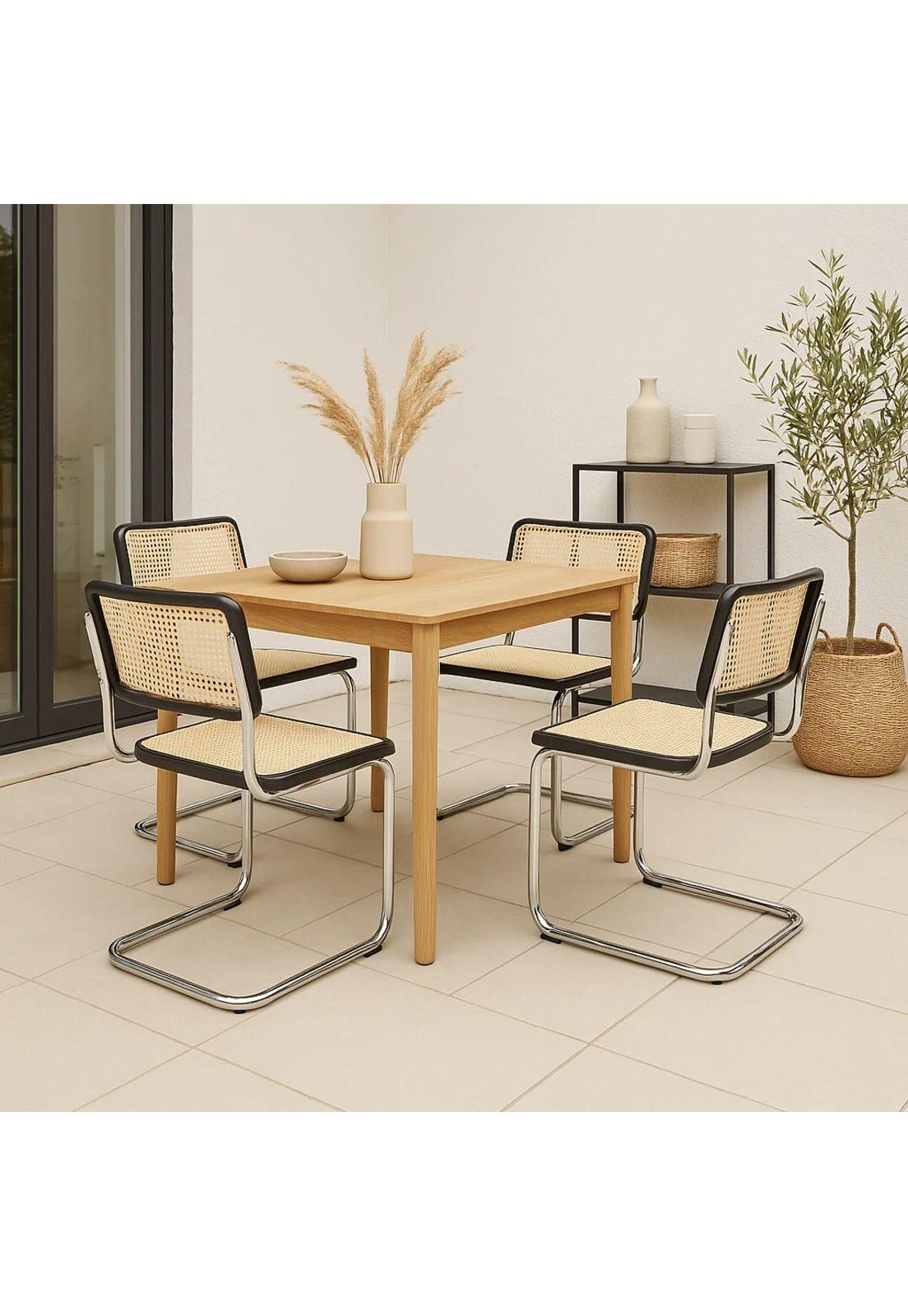 Silla Breuer Madera y Rattan - Negra-2