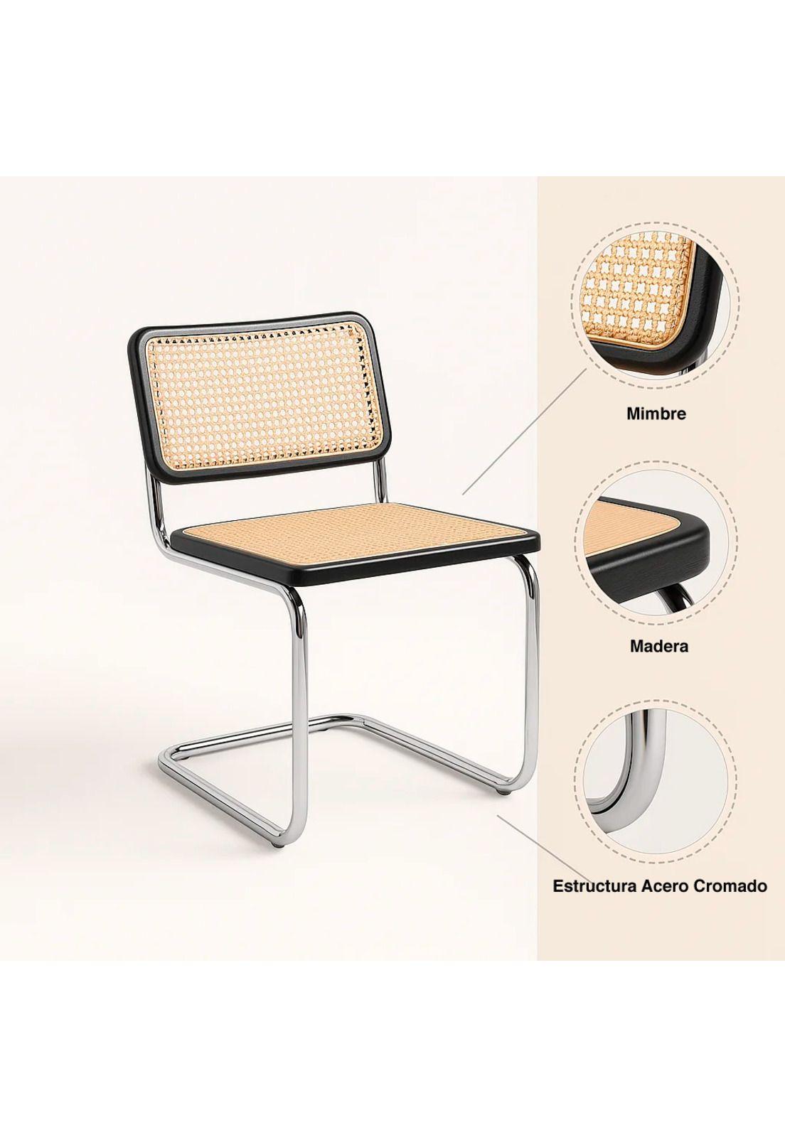 Silla Breuer Madera y Rattan - Negra-4