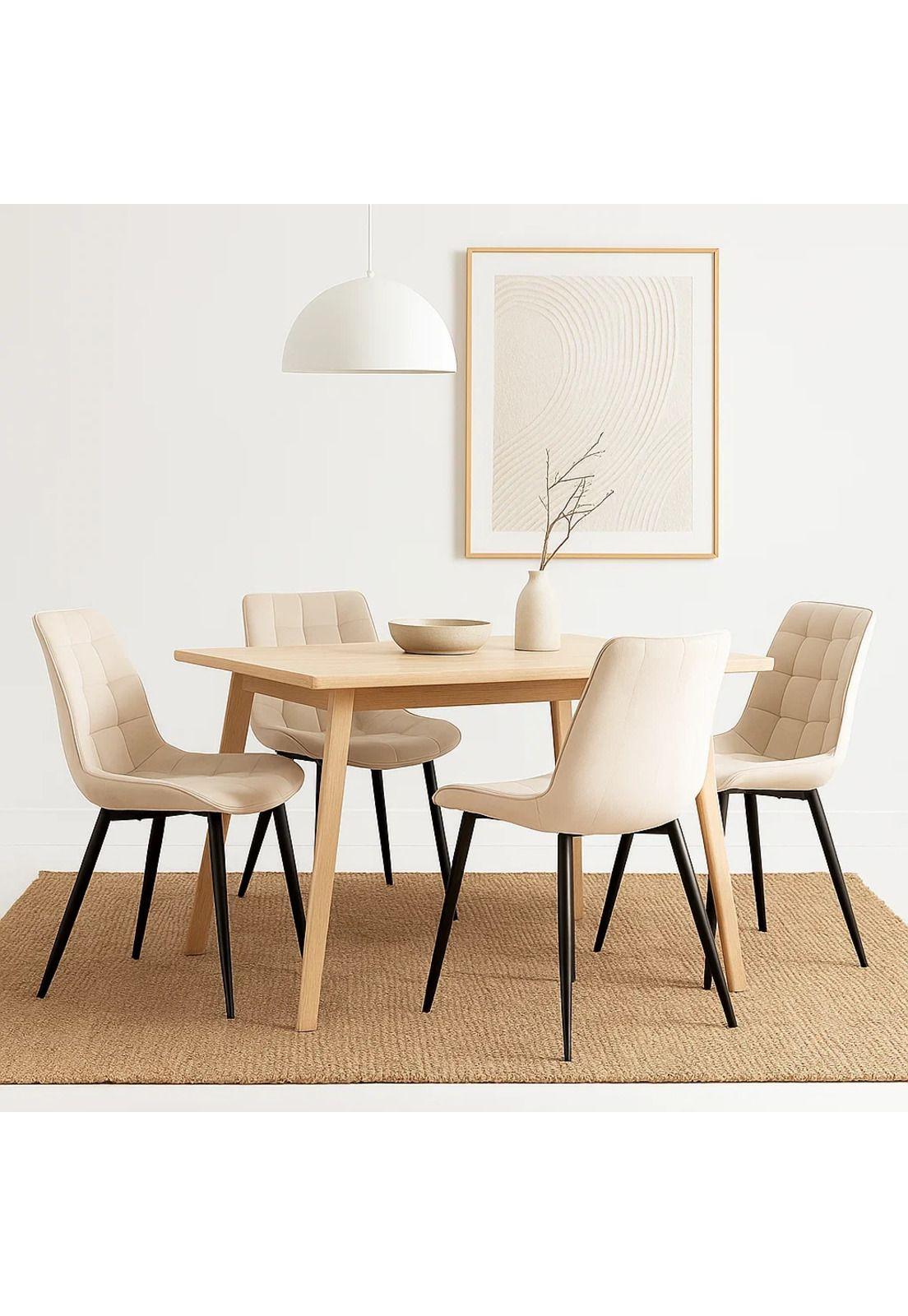 Pack de 4 Sillas de Comedor Macron Acolchada Terciopelo - Beige-2