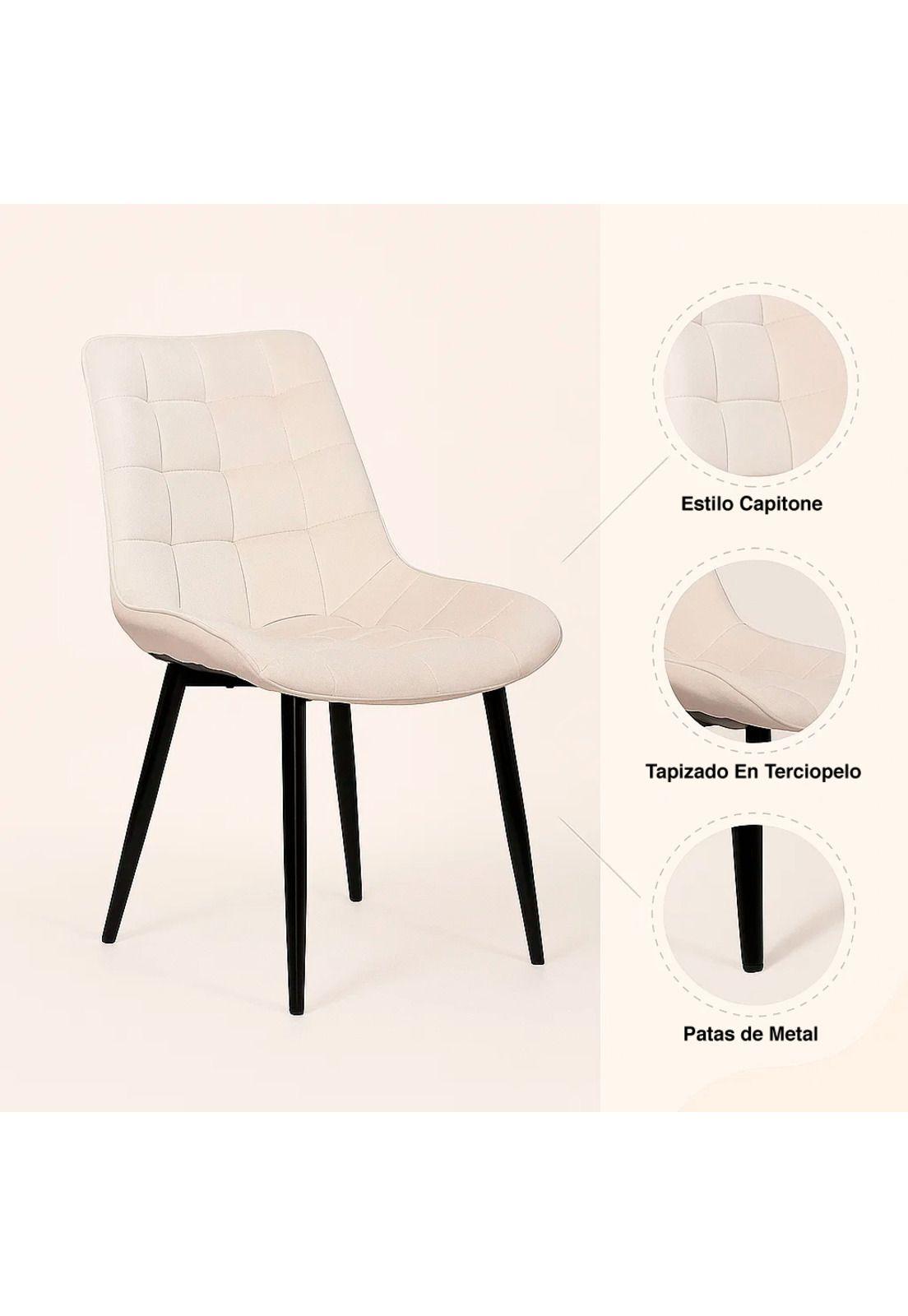 Pack de 4 Sillas de Comedor Macron Acolchada Terciopelo - Beige-4