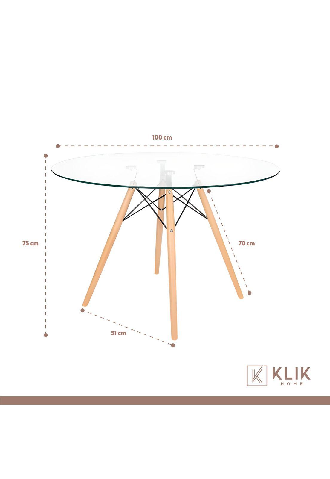 Comedor Mesa Eames Redonda vidrio 100cm + 4 Sillas Eames Patchwork Tela Wood Celeste-4