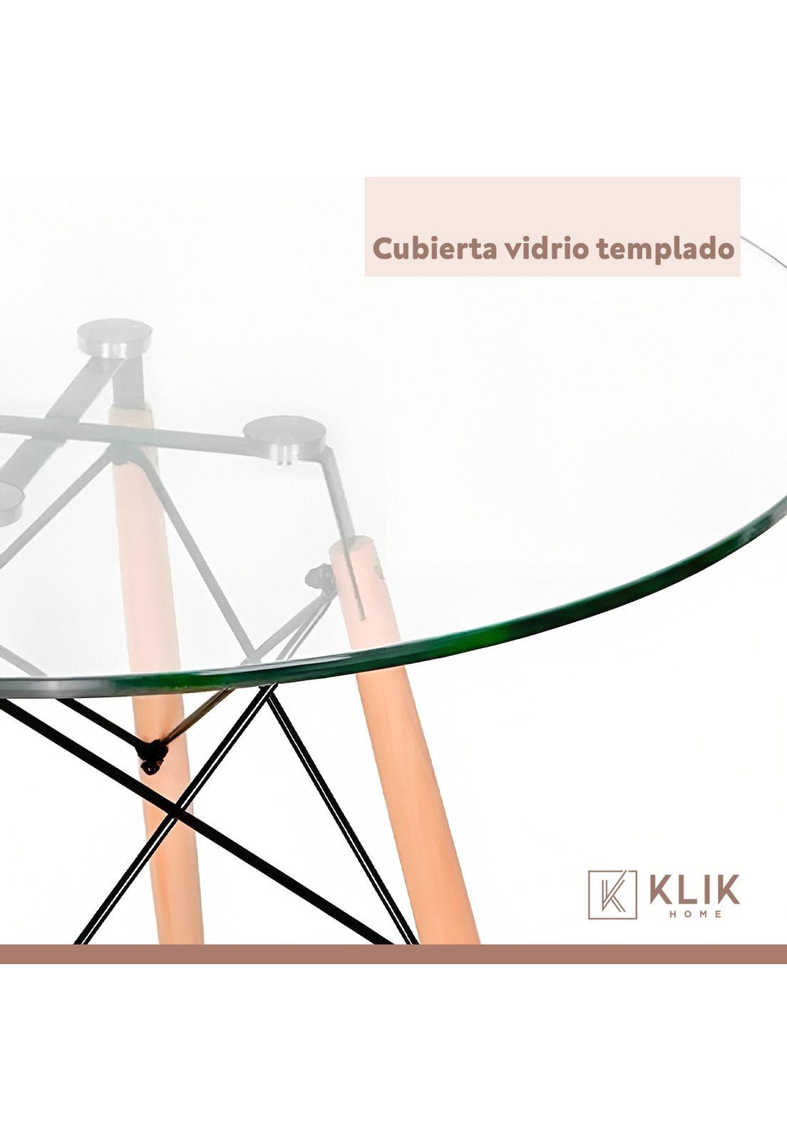 Comedor Mesa Eames Redonda vidrio 100cm + 4 Sillas Eames Patchwork Tela Wood Celeste-6