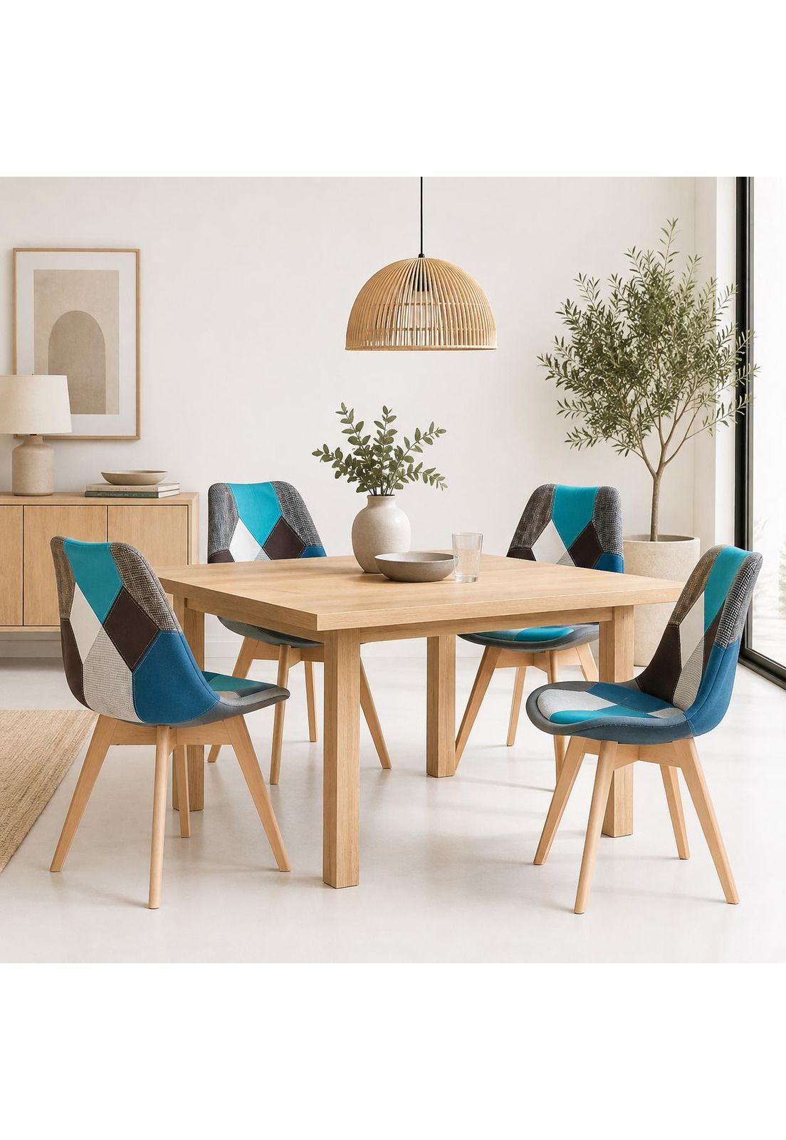 Pack de 4 Sillas patchwork wood celeste-2
