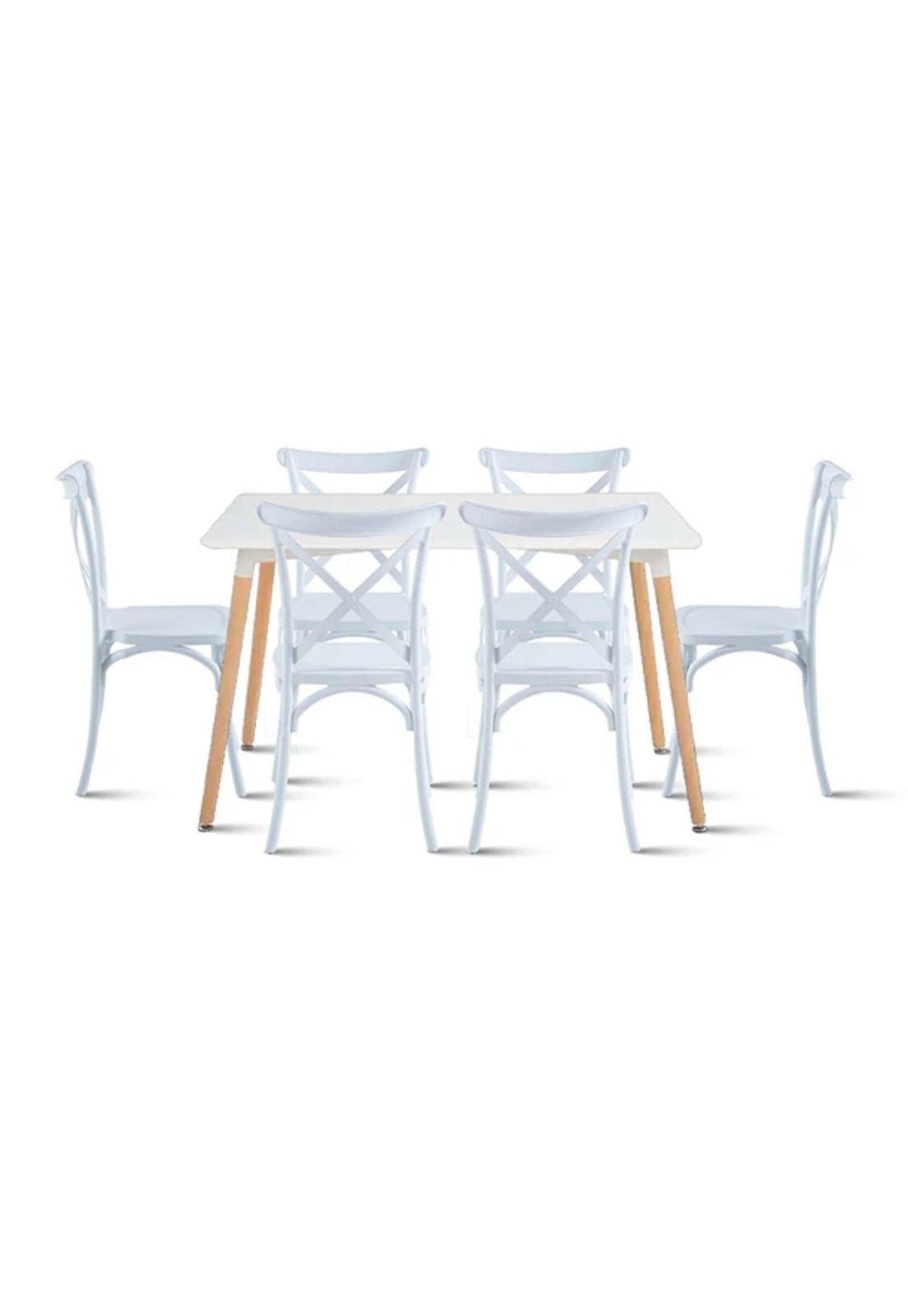 Comedor Rectangular Blanco 120x80cm + 6 Silla Crossback Danubio Blanca-0