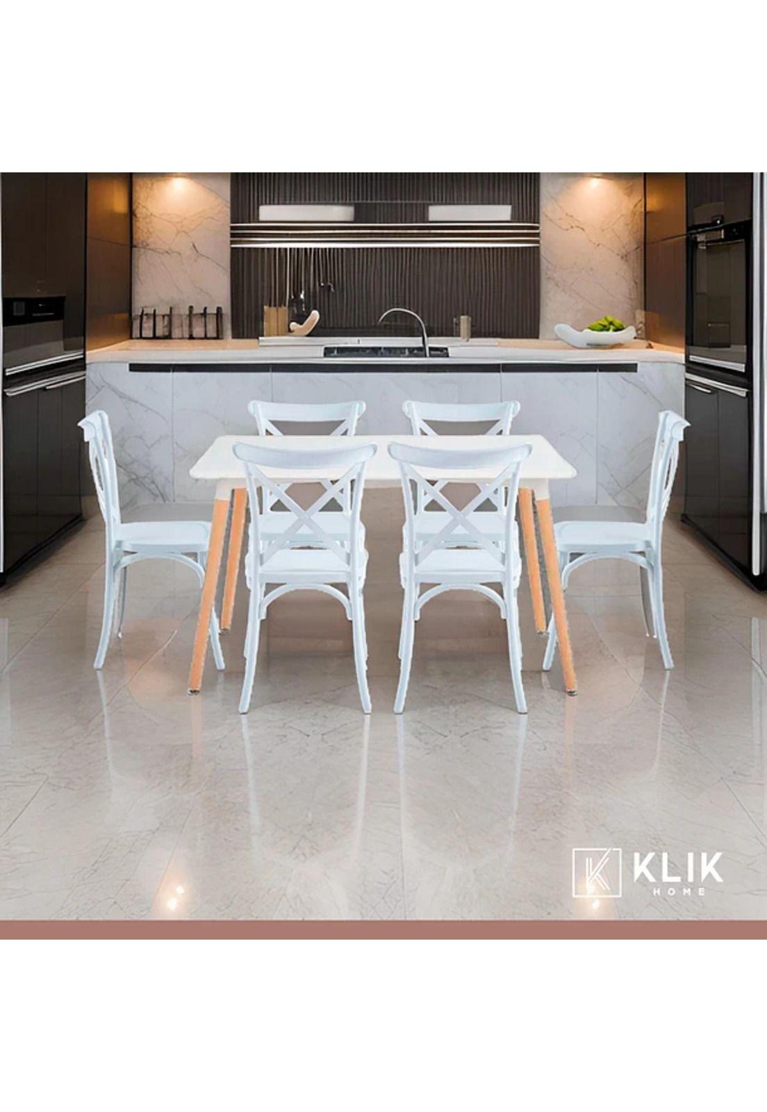 Comedor Rectangular Blanco 120x80cm + 6 Silla Crossback Danubio Blanca-1