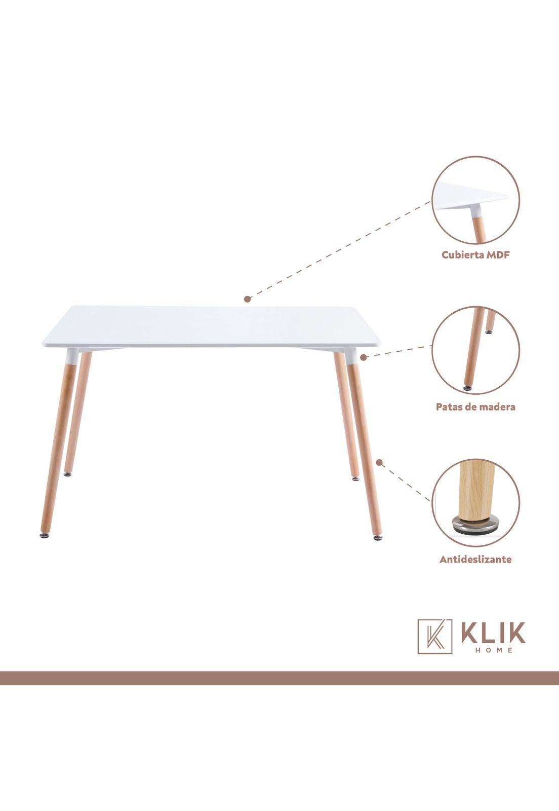 Comedor Rectangular Blanco 120x80cm + 6 Silla Crossback Danubio Blanca-3
