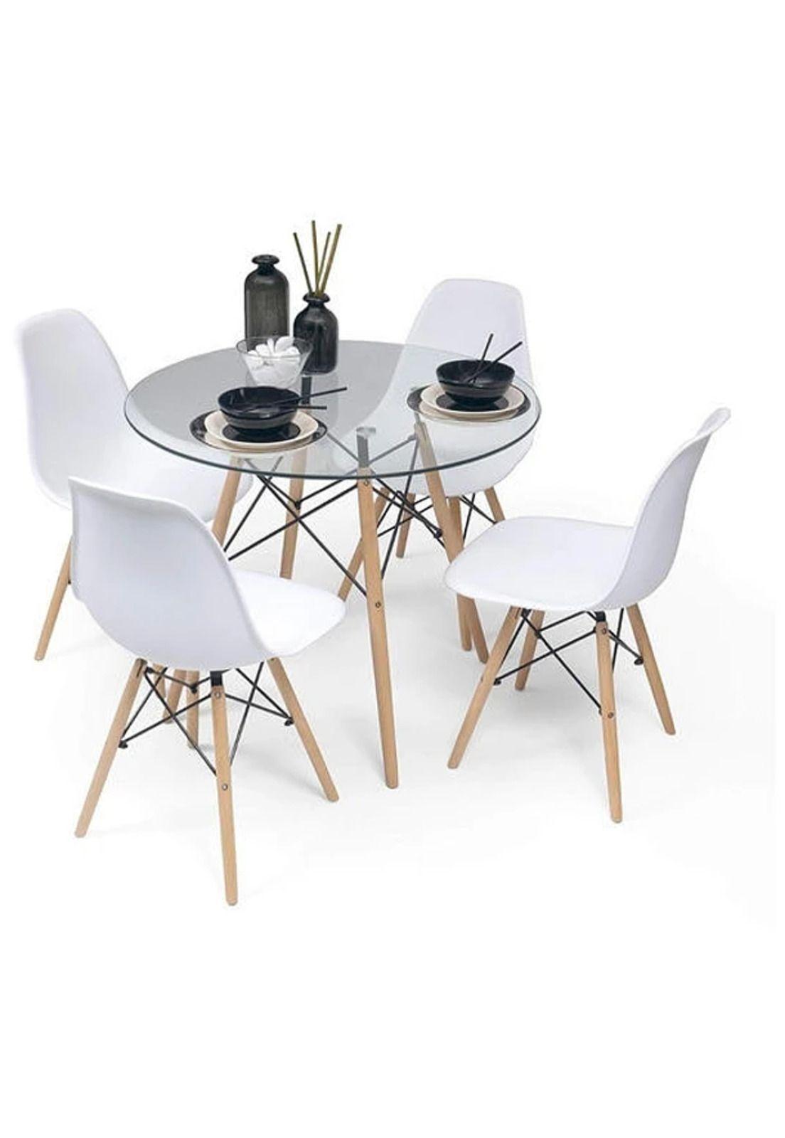 Comedor Mesa Eames Vidrio 80cm + 4 Sillas Eames Blancas-0