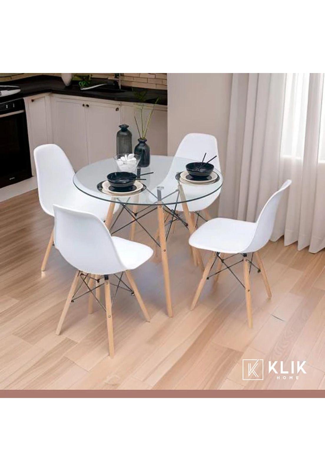 Comedor Mesa Eames Vidrio 80cm + 4 Sillas Eames Blancas-1