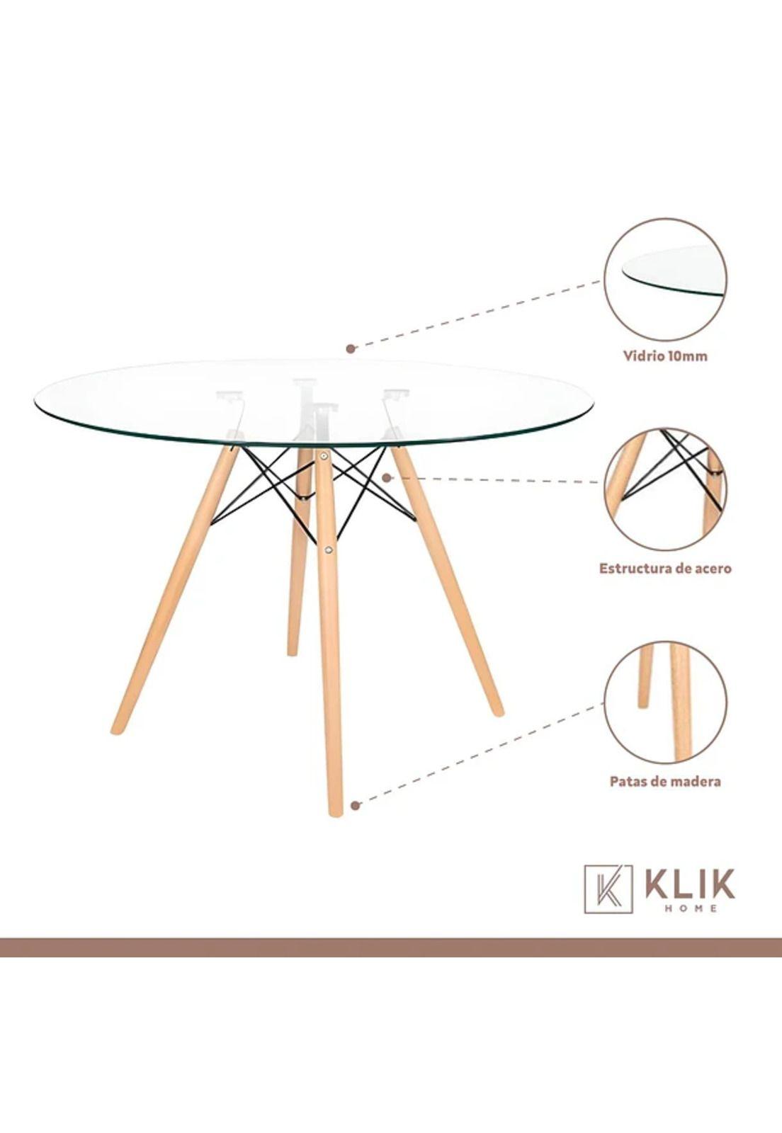 Comedor Mesa Eames Vidrio 80cm + 4 Sillas Eames Blancas-2