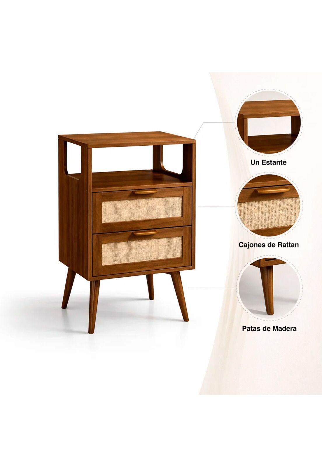 Velador Velia Rattan con Cajones y Diseño Natural-4