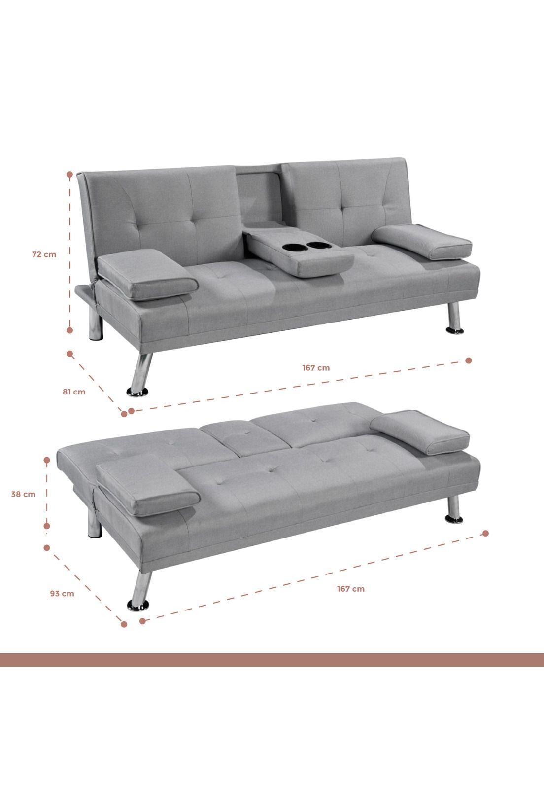 Sofá Cama Apoyabrazos - Lino Gris-3