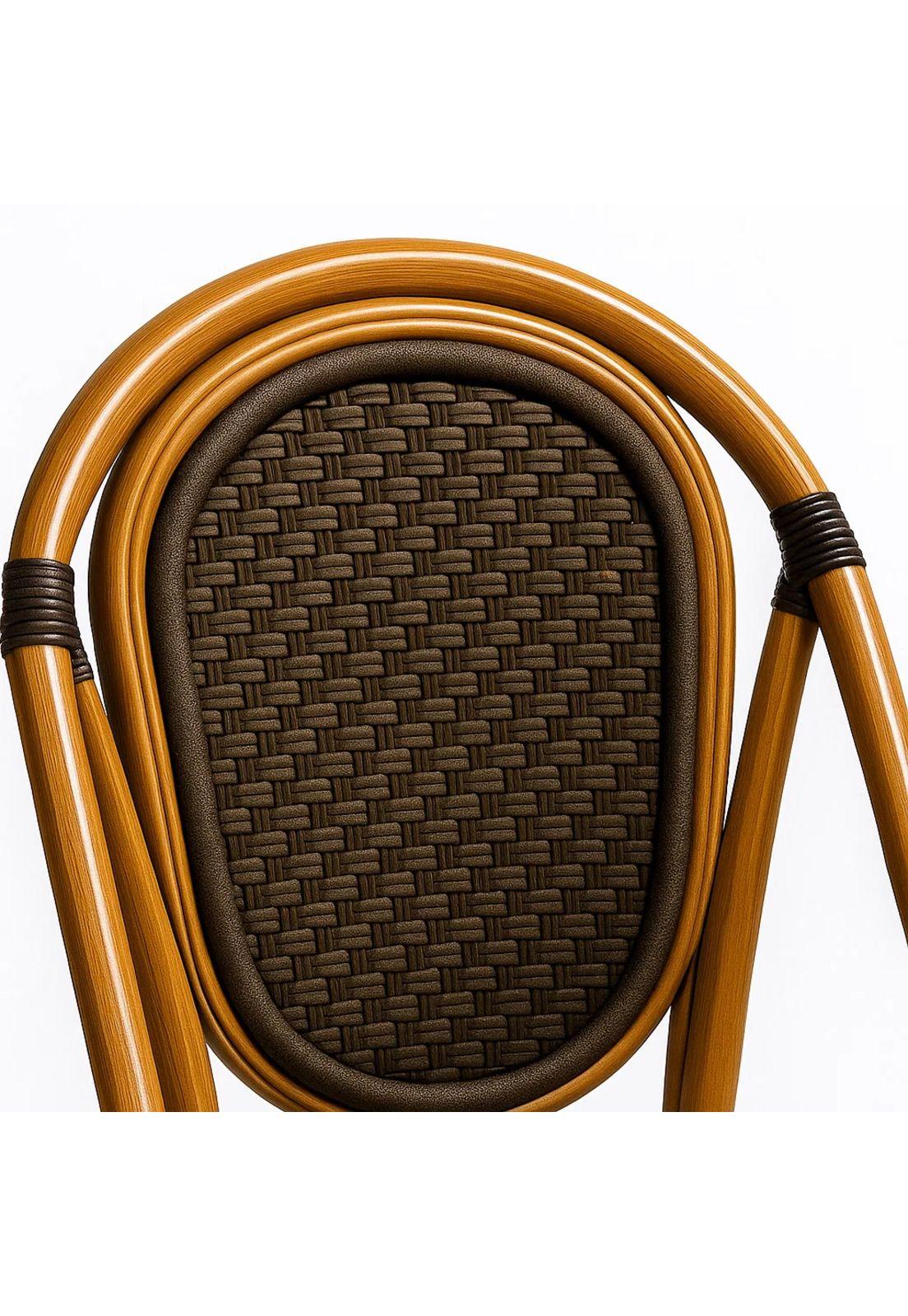 Silla de Exterior Estilo Francés con Marco Dorado y Ratán Oscuro-5