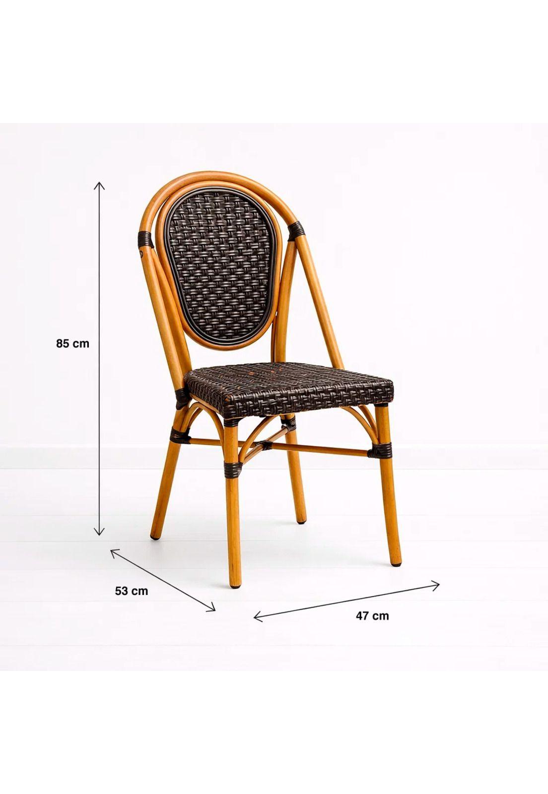 Silla de Exterior Estilo Francés con Marco Dorado y Ratán Oscuro-3