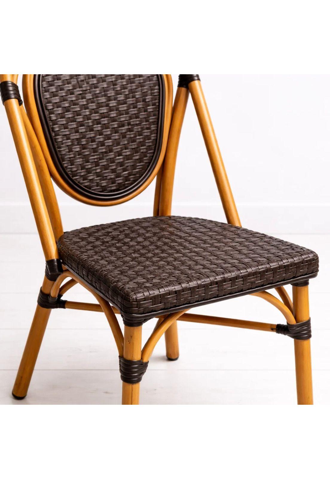 Silla de Exterior Estilo Francés con Marco Dorado y Ratán Oscuro-5