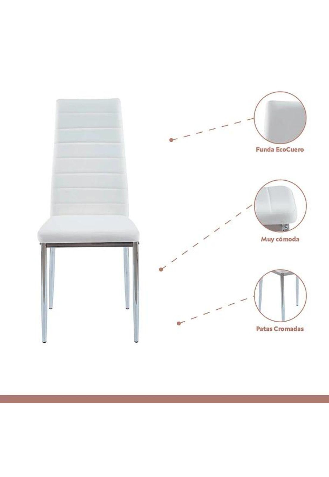 Comedor Mesa de Vidrio Rectangular 140x90cm + 6 Sillas Dining Liana Acolchadas - Blancas-3
