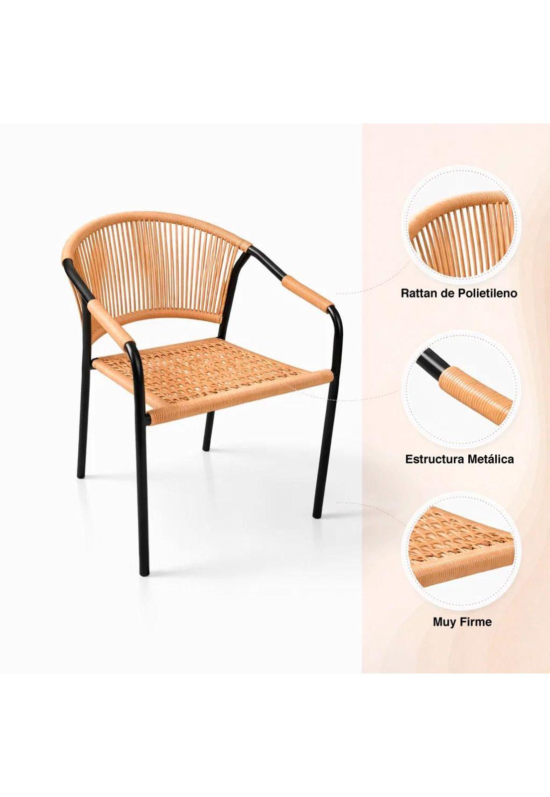 Pack de 4 Sillas FLET - Estructura Negra con Respaldo Encordado Beige-4