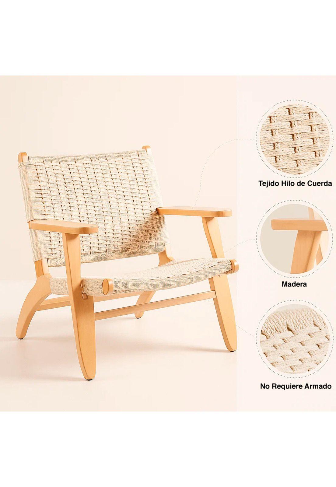 Butaca Sitial Danesa Wegner - Madera Hilo de Cuerda-4