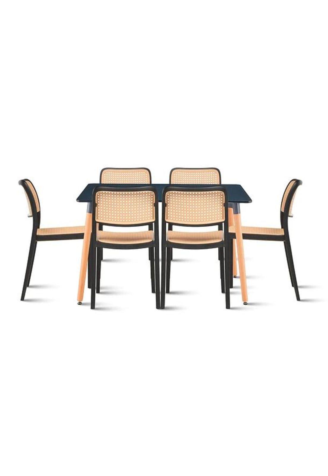 Comedor Mesa 120x80 Rectangular Negra + 6 Sillas de Comedor-0