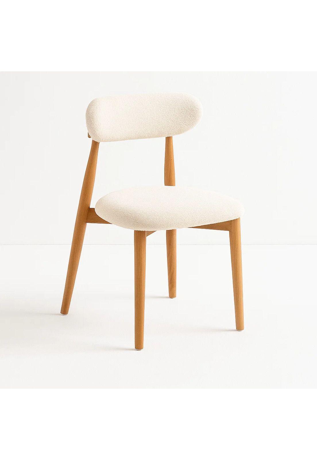 Silla Bear de Tela con Patas Metálicas Madera - Crema-0