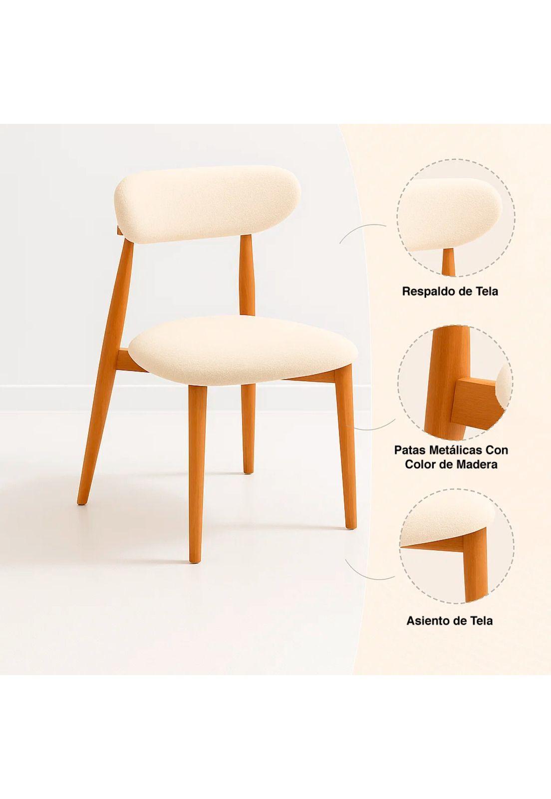 Silla Bear de Tela con Patas Metálicas Madera - Crema-4