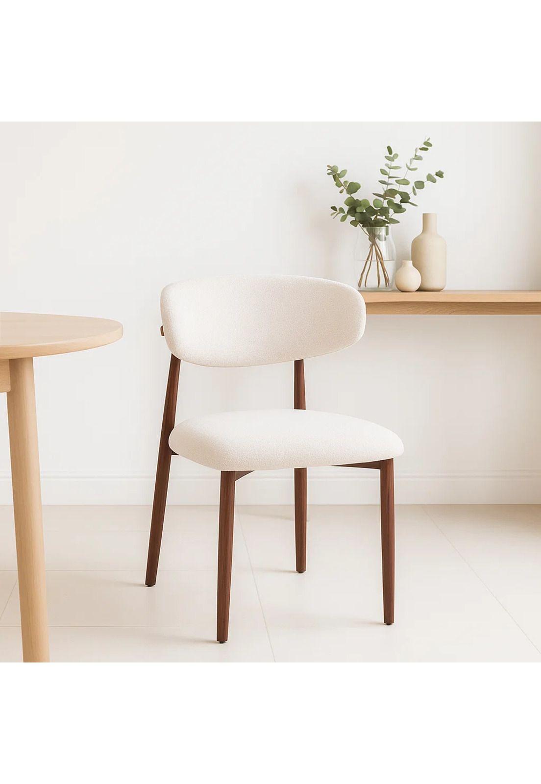 Silla Bear de Tela con Patas Metálicas Madera - Crema-1