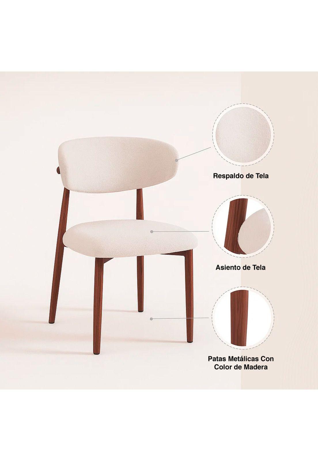 Silla Bear de Tela con Patas Metálicas Madera - Crema-4