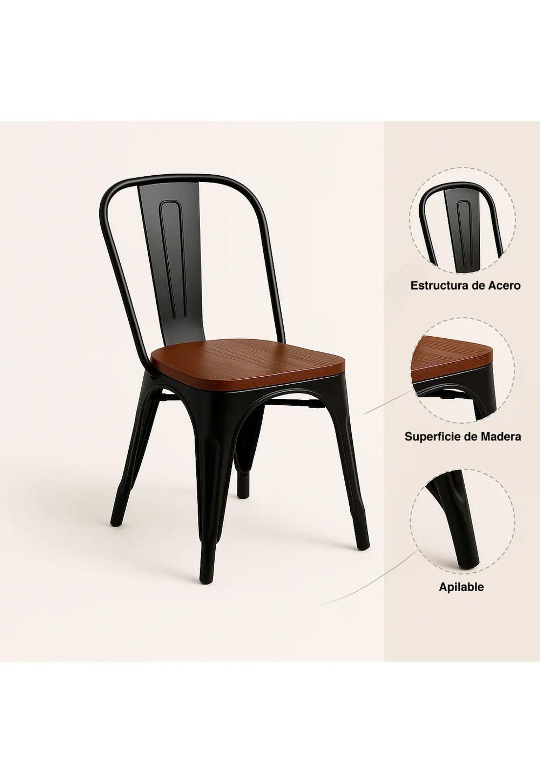 Pack de 4 sillas Tolix con asiento de Madera Oscura Walnut - Negras-4