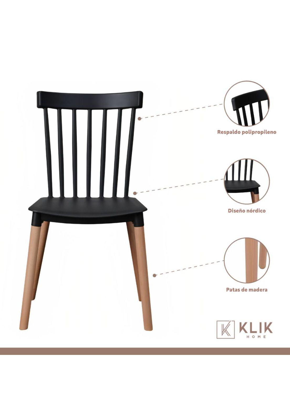 Comedor Mesa Redonda Vidrio 80cm + 4 Sillas Windsor Negras-2