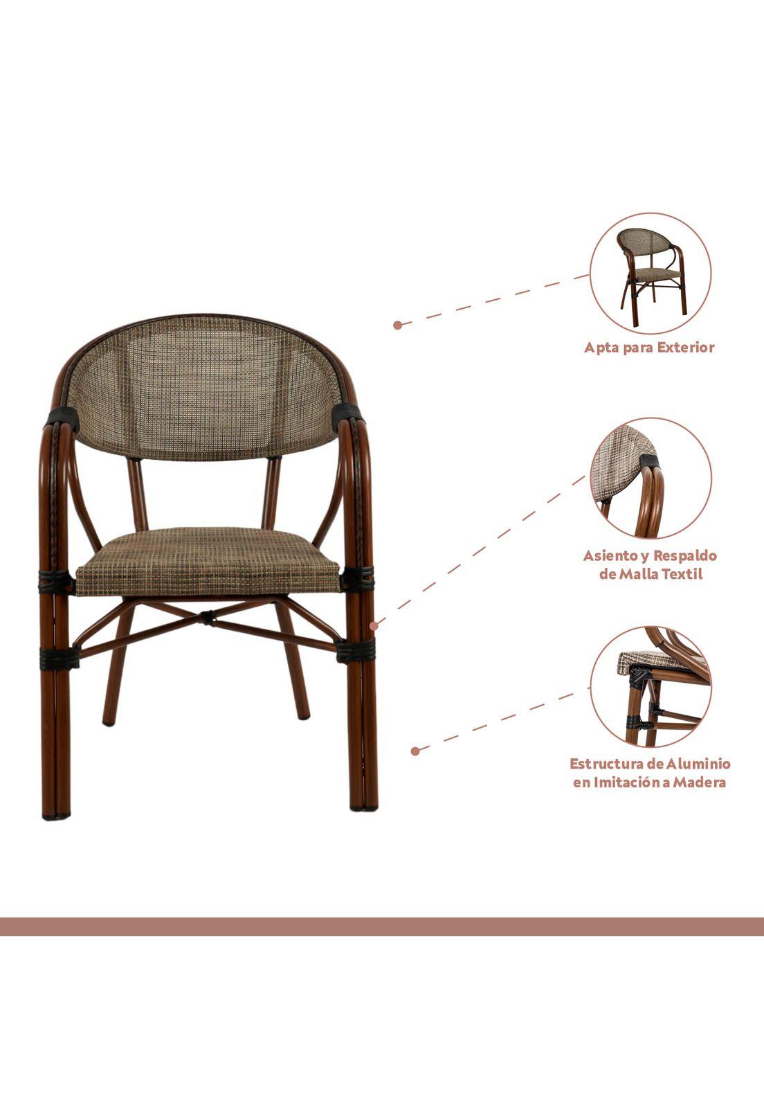 Pack de 4 Sillas Bistro Parisina Textileno con reposabrazos - Beige-2
