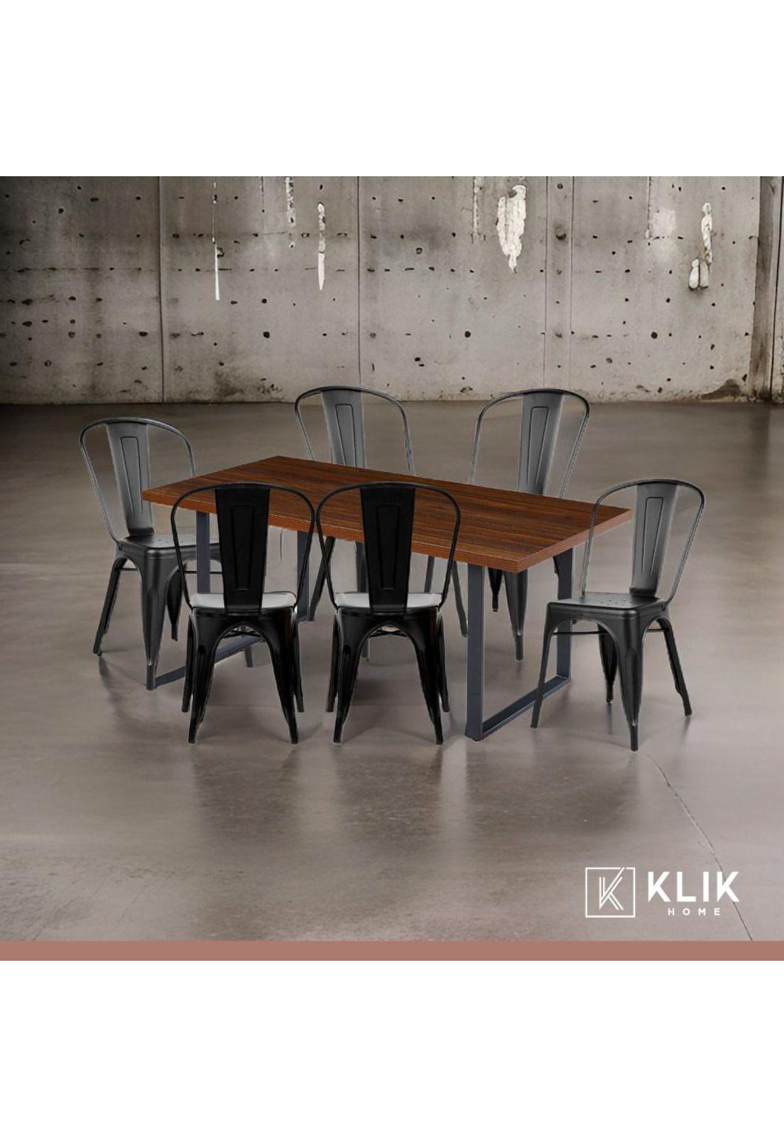 Comedor Industrial 160x90 Madera Oscura Walnut + 6 Sillas Tolix Negras-7
