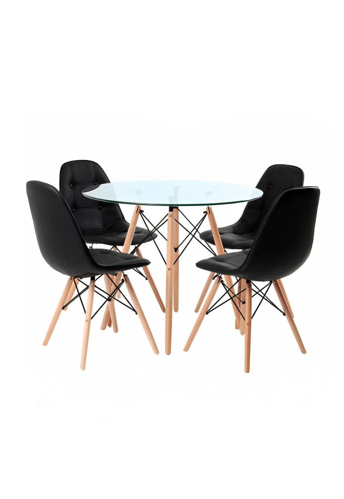 Comedor de Vidrio Redonda 100 cm + 4 Sillas Buckle Ecocuero-0