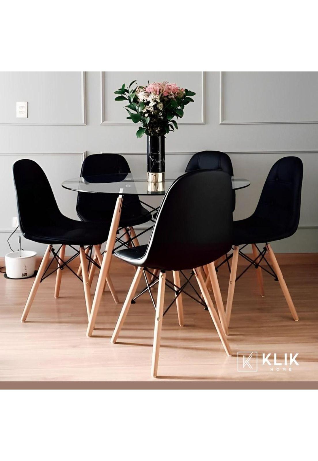 Comedor de Vidrio Redonda 100 cm + 4 Sillas Buckle Ecocuero-1